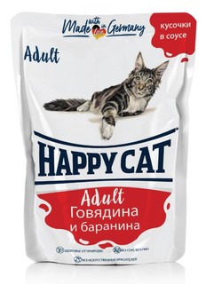 Влажный корм для кошек Happy Cat, говядина, баранина, 22шт по 100г