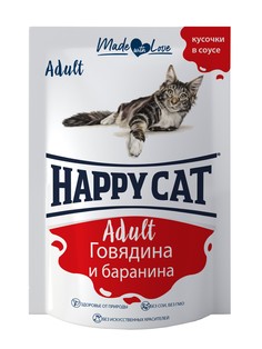 Влажный корм для кошек Happy Cat, говядина, баранина, 24шт по 100г