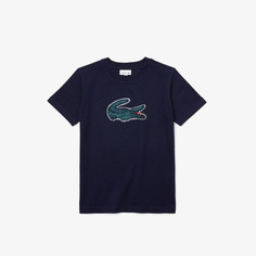 Десткая хлопковая футболка Lacoste с крокодиловым принтом для мальчиков