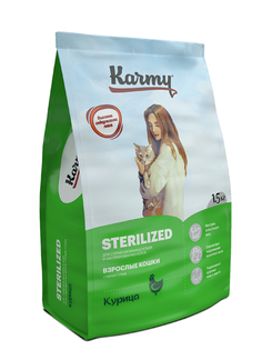 Сухой корм для кошек Karmy Sterilized , курица, 1.5кг
