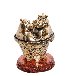 Шкатулка "Бегемоты Романтик " (латунь, янтарь) Art East