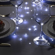 Гирлянда Мишура 2 м роса IP20 серебристая нить 50 LED свечение белое CR2032х2 Luazon Lighting