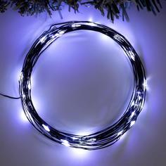 Гирлянда «Нить» 5 м роса, IP20, чёрная нить, 50 LED, свечение белое, 2 режима, AAх3 Luazon Lighting