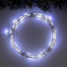Гирлянда «Нить» 5 м роса, IP20, серебристая нить, 100 LED, свечение белое, 2 режима, AAх3 Luazon Lighting