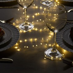 Гирлянда Мишура 2 м роса IP20 серебристая нить 100 LED свечение тёплое белое USB Luazon Lighting