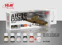 C3001 Набор акриловых красок для Cobra AH-1G 5 красок матовый лак, по 12 мл Icm Color