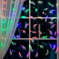 Гирлянда Занавес 3×1.4м Перья, IP20, прозр. нить, 80 LED, свечение мульти, 8 режимов, 220В Luazon Lighting