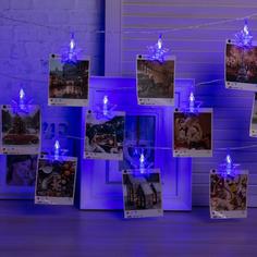 Гирлянда Нить 4.5 м Прищепки-звёзды, IP20, прозр. нить, 20 LED, свечение синее, 220 В Luazon Lighting