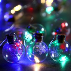 Гирлянда Нить 1.6м Шарики со снежинкой, IP20, прозр. нить, 15 LED, свечение мульти, ААх2 Luazon Lighting