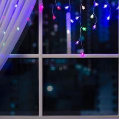 Гирлянда Бахрома 1.8×0.5м Снежинки, IP20, прозр.нить, 48LED, свечение мульти, мигание,220В Luazon Lighting