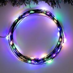 Гирлянда «Нить» 5 м роса, IP20, чёрная нить, 50 LED, свечение мульти, 2 режима, AAх3 Luazon Lighting