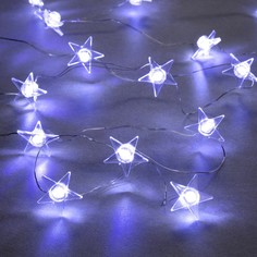 Гирлянда Нить 2м роса Звезда, IP20, серебр. нить, 20 LED, свечение белое, 2 режима, ААх2 Luazon Lighting