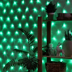 Гирлянда Сеть 1.6×1.6 м, IP20, прозр. нить, 144 LED, свечение зелёное, 8 режимов, 220 В Luazon Lighting