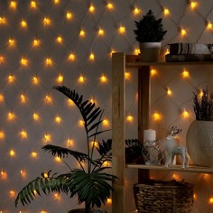 Гирлянда Сеть 1.6×1.6 м, IP20, прозр. нить, 144 LED, свечение жёлтое, 8 режимов, 220 В Luazon Lighting