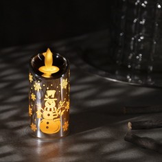 Светодиодная фигура «Серебристая свеча со снеговиком» 5 × 9 × 5 см, свечение тёплое белое Luazon Lighting