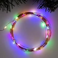 Гирлянда «Нить» 5 м роса, IP20, медная нить, 50 LED, свечение мульти, 2 режима, AAх3 Luazon Lighting