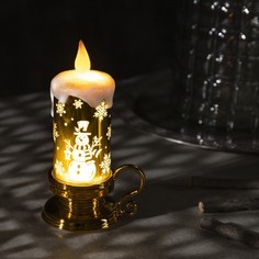 Светодиодная фигура «Свеча со снеговиком» 9 × 15 × 7 см, свечение тёплое белое Luazon Lighting