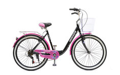 Велосипед 26 HOGGER SIGOURA V 20 алюминий, 7-скор., корзина, черно-розовый
