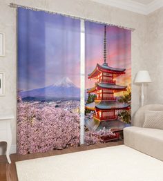 Сирень ФШГБ001-13720 Фотошторы "Спокойный Фудзияма" 145*260 2шт. габардин ПВХ пакет