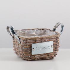 Кашпо Цветы, с ручками, серебристо-бежевое, 17х17х11/14 см No Brand