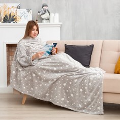 Плед с рукавами светящийся в темноте Этель Звезды 150x200, 100% п/э, 220 гр/м2