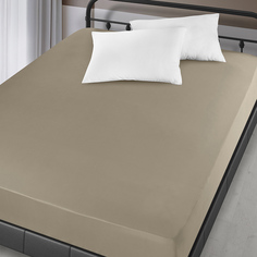 Karna 3750 Простынь сатин "KARNA" SOLID на резинке 160x200+30 см. Бежевый