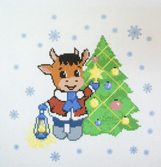 Матренин посад №07, 28х37 см, "Бычок украшает елку"