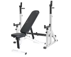 Скамья для жима + Стойки телескопические со страховкой, черно-белый, SPORTLIM