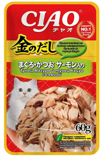 Влажный корм для кошек Inaba Ciao тунец с семгой, 60 г