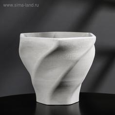 Кашпо винтовое из гипса Феерия, серое, 15 х 14 см, 1,5 л. No Brand