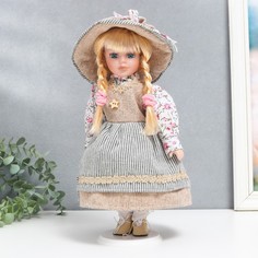 Кукла коллекционная керамика "Ирина в платье в полоску" 30 см No Brand