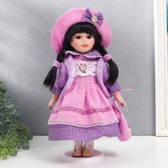 Кукла коллекционная керамика "Женя в розово-сиреневом платье, в клетку" 30 см No Brand