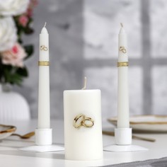 Свеча-цилиндр свадебная "Обручальные кольца", 5х9,5 см, белая, домашний очаг, ручная работ Мастерская «Свечной двор»