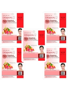 Маска косметическая для лица Dermal коллагеновая, с экстрактом грейпфрута и меда 5шт