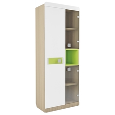 Стеллаж со стеклом Луиза, туя светлая/лайм/белый глянец, shagus3132-1 No Brand