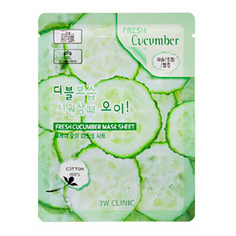 Маска для лица 3W Clinic Fresh Cucumber тканевая, освежающая, с огурцом, 1 шт., 23 мл