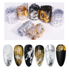 Переводная ажурная фольга для дизайна ногтей (литья) золото и серебро Byfashion