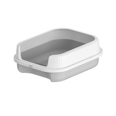 Туалет с бортиком и совком для кошек, Bentfores, 48 х 37 х 16,5 см, серый/белый