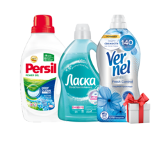 Набор Henkel Persil гель + Ласка Восстановление 3 л + Кондиционер Vernel 1,74л
