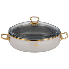 Agness 950-295 СОТЕЙНИК AGNESS ЭМАЛИРОВАННЫЙ СО СТЕКЛ. КРЫШКОЙ И АНТИПРИГАР. МРАМОРНЫМ ПОК