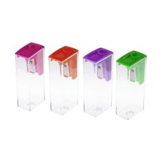 Точилка Hatber TOWER пластиковая с контейнером, картонный пенал, ассорти 4 цв. 24 шт.