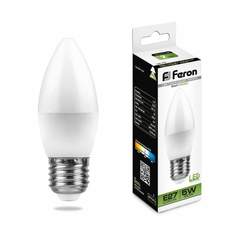 Лампа светодиодная FERON, E27, 5W, 4000K, "Свеча", арт. 620013 - (10 шт.)