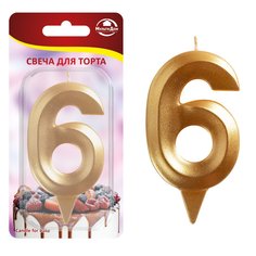 Свеча для торта Грань цифра 6 золото МультиДом