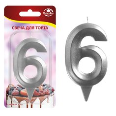 Свеча для торта Грань цифра 6 хром МультиДом