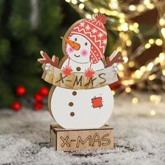 Фигурка новогодняя свет "Снеговик в шапочке с помпончиками" 10х16 см Зимнее волшебство