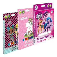 Фломастеры несмываемые Lol-Little Pony-Moomin 12 цветов в ассортименте No Brand
