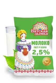 Молоко Вятская дымка пастеризованное 2,5% бзмж 900 мл