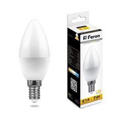 Лампа светодиодная FERON, E14, 7W, 2700K, "Свеча", арт. 620031 - (10 шт.)