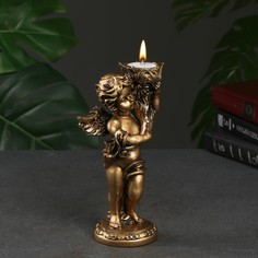 Подсвечник Ангелочек в левой руке, золото, 14х8х22 см, для свечи d=3,5 см Хорошие сувениры