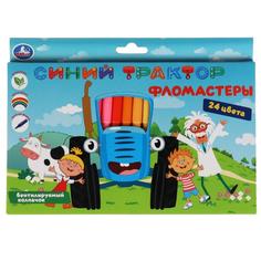 Фломастеры Синий ТРАКТОР 24цв круглые карт коробка Умка в кор.6*12наб